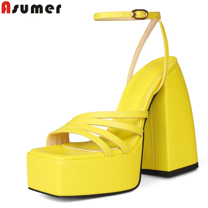 

ASUMER Plus Size 34-46 New Microfiber Leather Women Sandals Brand European High Heels Summer Shoes Platform Chunky Sandals