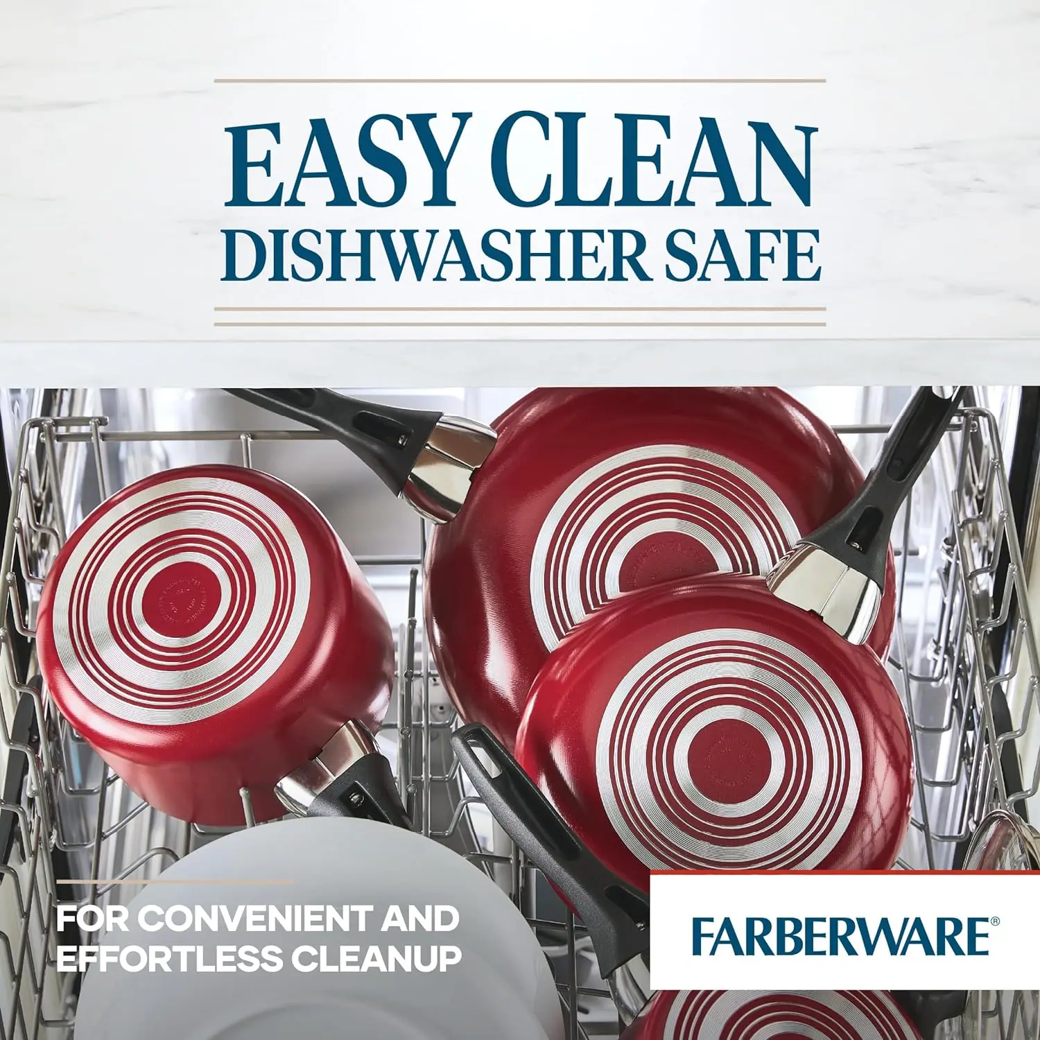 Farberware Dishwasher Safe Nonstick 15-Piece Cookware Set, Red