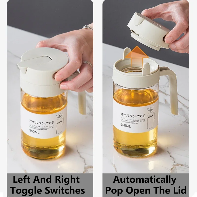550mL Oil Empty Bottle Pourer Glass Bottles Automatic Opening and Closing Kitchen Cooking Oil Dispenser Cruet for camping BBQ kitchen utensils kitchen seasoning bottles