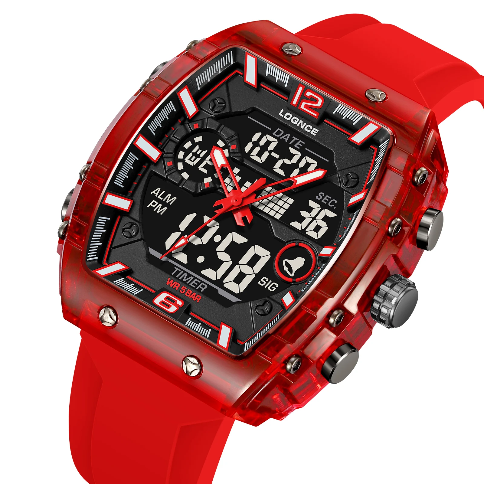 LOQNCE Sports Watches Fashion Men Watches 50m Waterproof Rectangle LED Big Dial Display Digital Watches LED Wristwatches Men 3