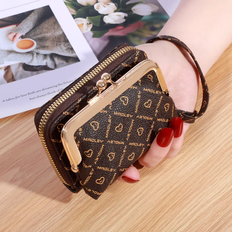 

Новый Модный женский кошелек с ремешком на запястье, короткий мини-кошелек для монет, трендовая сумка с зажимом для монет, 2024, женская элегантная многофункциональная сумка для карт