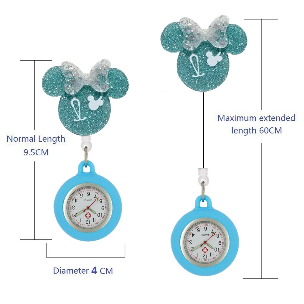 Cartoon Shiny PVC Stethoscope Bowknot Pattern Nurse Doctor Retractable Pocket Watches Hospital Medical Clips Gift Clocks