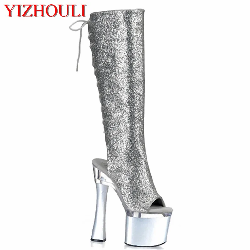 

18cm Woman the high-heeled shoes female knight of knee high boots women high heels club wear open-toed dance shoes