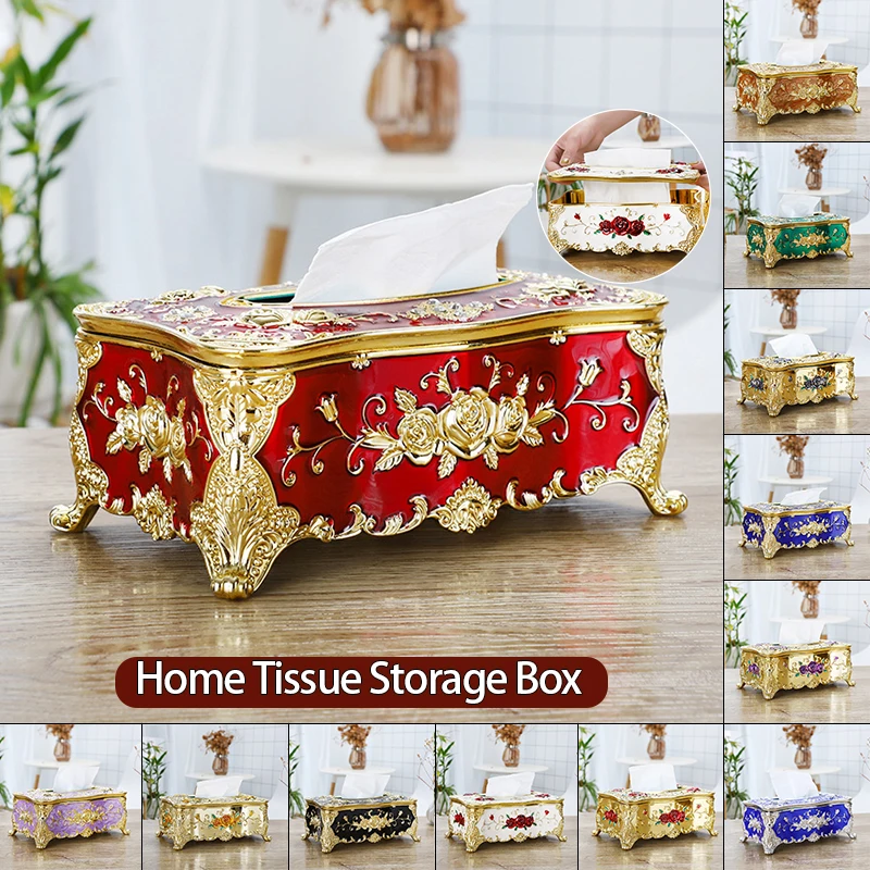 

New Retro European Tissue Box 3D Rose Flower Pattern Home Hotel Toilet Paper Box Case Car Napkin Holder Facial Tissues Organizer