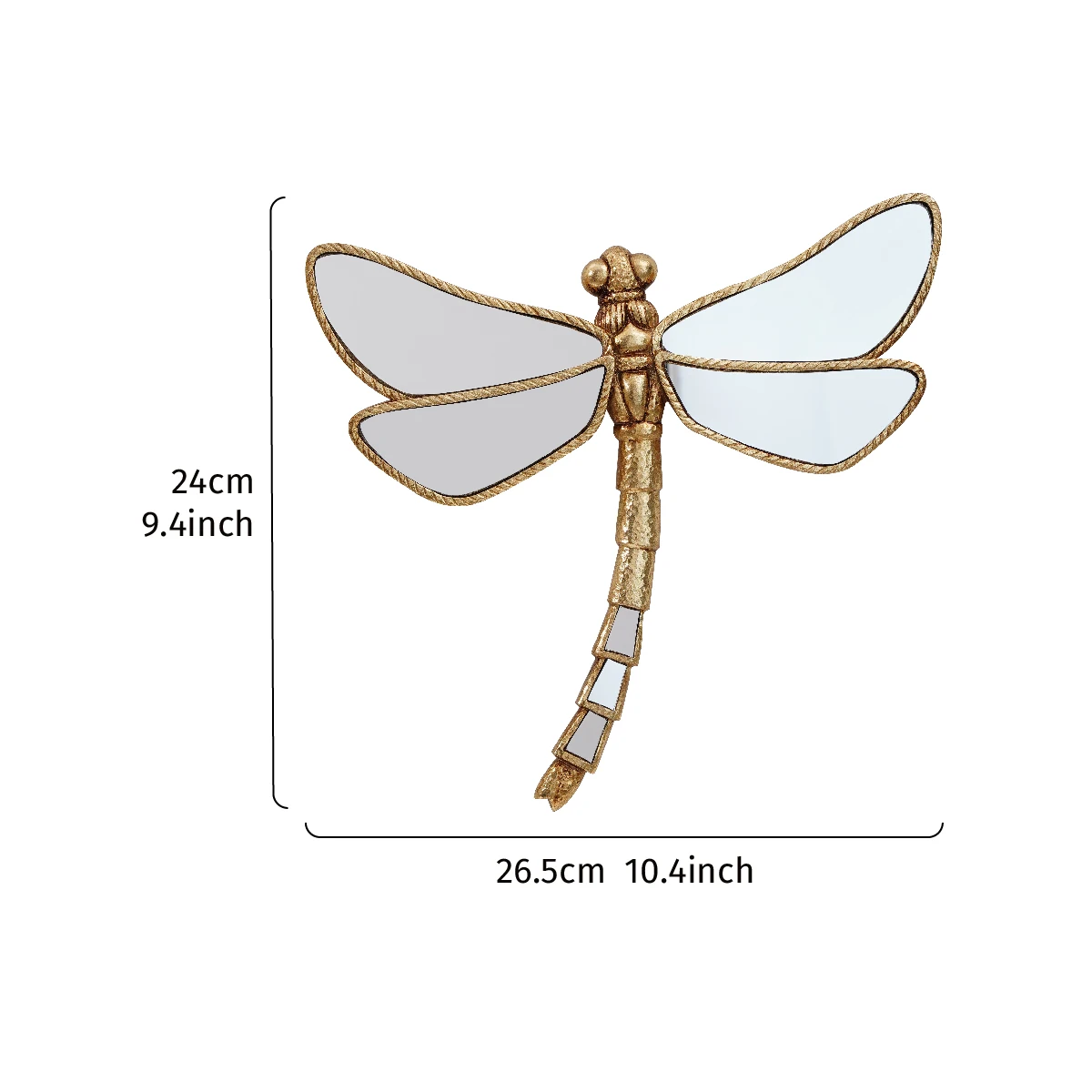 1PC, resin material mirror-finished golden curly-tailed dragonfly furniture decorative craft wall hanging