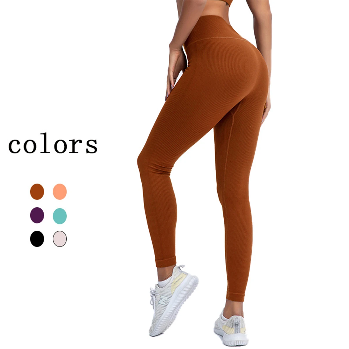 

Leggings Solid Color Threaded High Waist Joggers Bodybuilding Pants Peach Hip High Waist Running Fitness Elastic Tight Yoga Pant