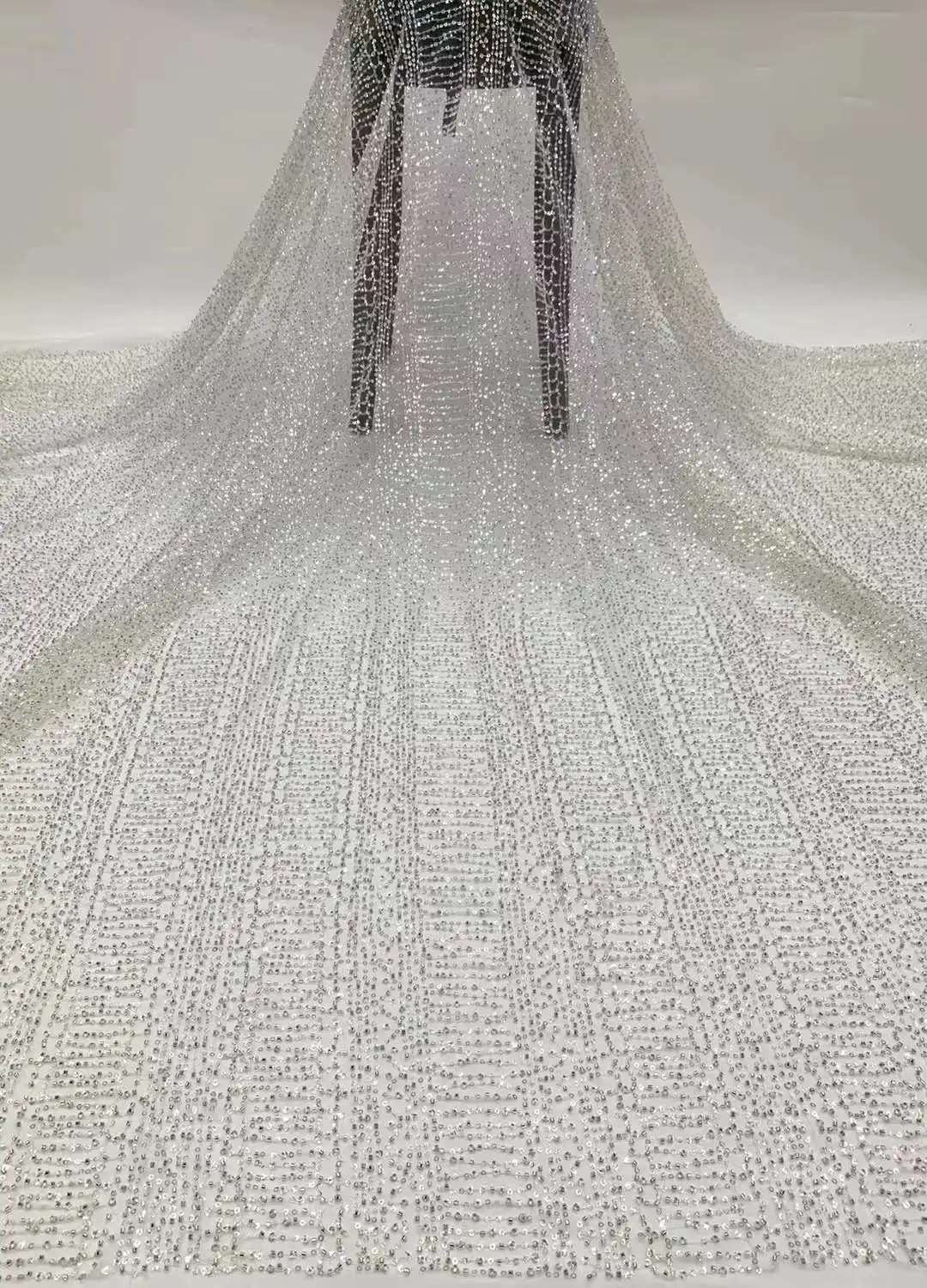

High Quality Beaded Fabric With Beads Embriodery French Tulle lace Africa fabric For Evening dresses Long dress