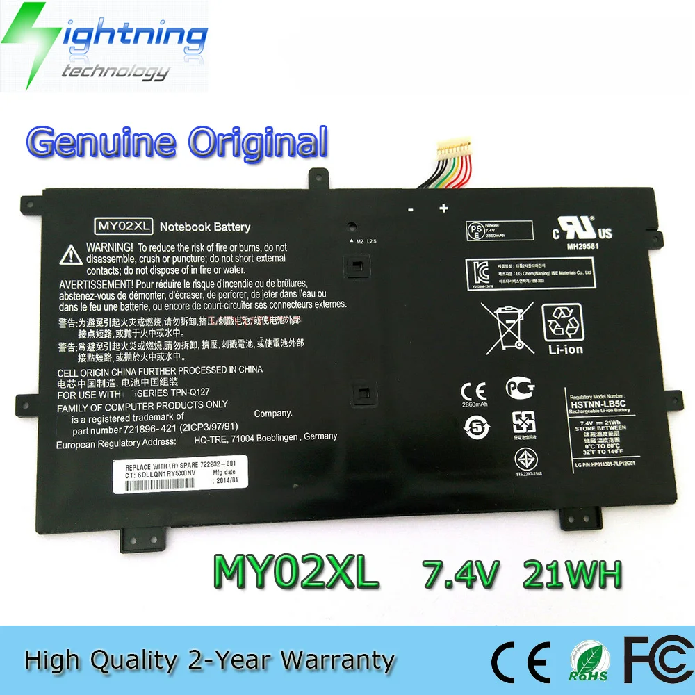 

Новый оригинальный аккумулятор MY02XL для ноутбука HP PAVILION X2 11-H002SE 11-H013DX 721896-1C1