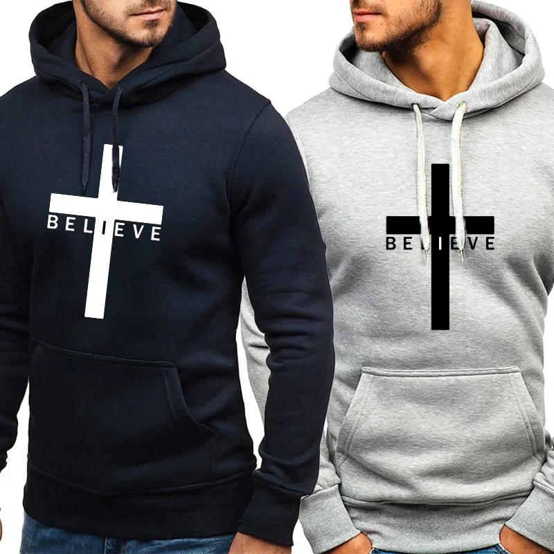 

Men's I Believe Jesus Cross Style Printed Hoodies Man Designer Casual Sport Hooded Tops Streetwears Fashion Swearshirt for Male
