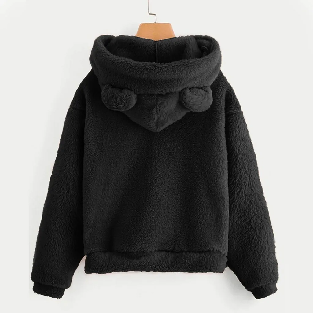 Fluffy Hoodies Women Kawaii Sweatshirt Cute Bear Ear Cap Autumn Winter Warm Pullover Long Sleeve Outwear Fleece Coat Moletom New