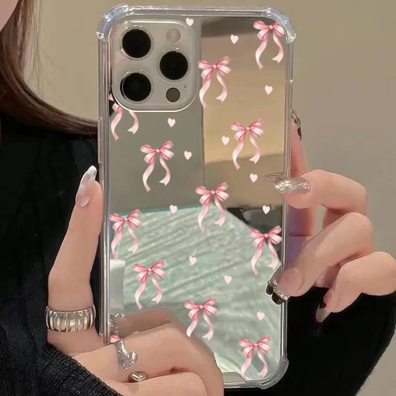 Vibrant Bow Mirror Phone Case with Makeup Mirror and Shockproof Soft Cover