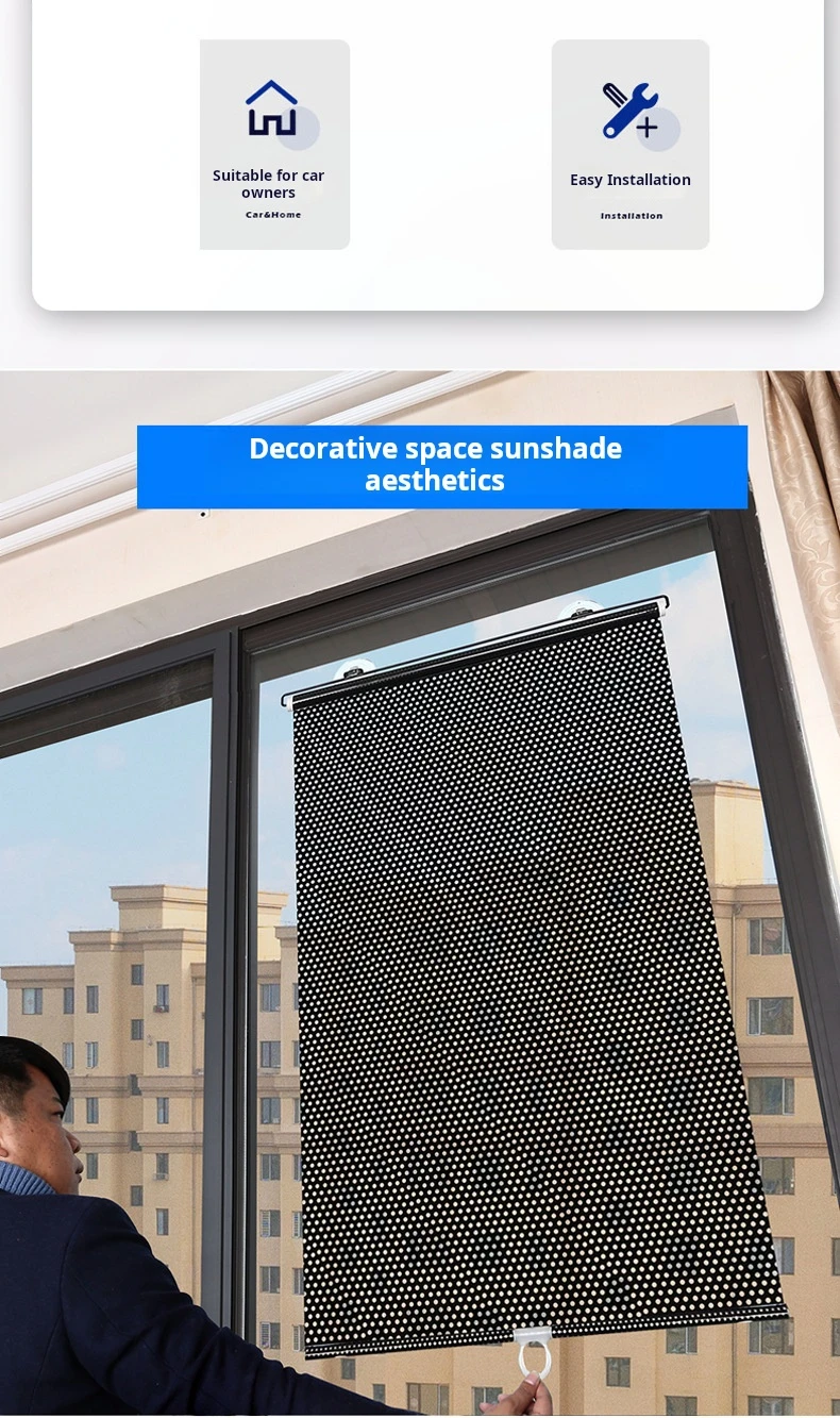 Description Picture 3 of item2/1Pcs Black Dots Sunshade Curtain Nail Free Car Heat-Insulating Side Curtains Retractable Privacy UV Protection Roller Dlinds