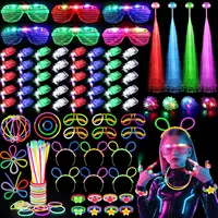 128PCS Light Up Glasses LED Hair Clips Finger Lights Rings Glow Sticks Neon Bracelets Headbands Glow in the Dark Party Supplies