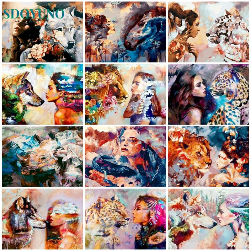

SDOYUNO Painting By Numbers Figure Girl DIY Kits On Canvas Animal For Drawing Coloring Handmade Picture By Number Home Decor