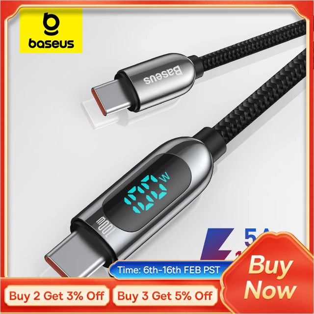 Baseus 100W PD 5A QC 4.0 Fast Charging USB C to USB C Cable, Zinc Alloy