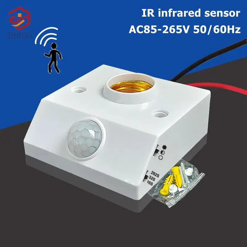 E27 Wall Lamp Holder Socket With PIR Motion Sensor Detector Body Infrared IR Switch E27 Base LED Light Bulb Socket AC 85V-265V