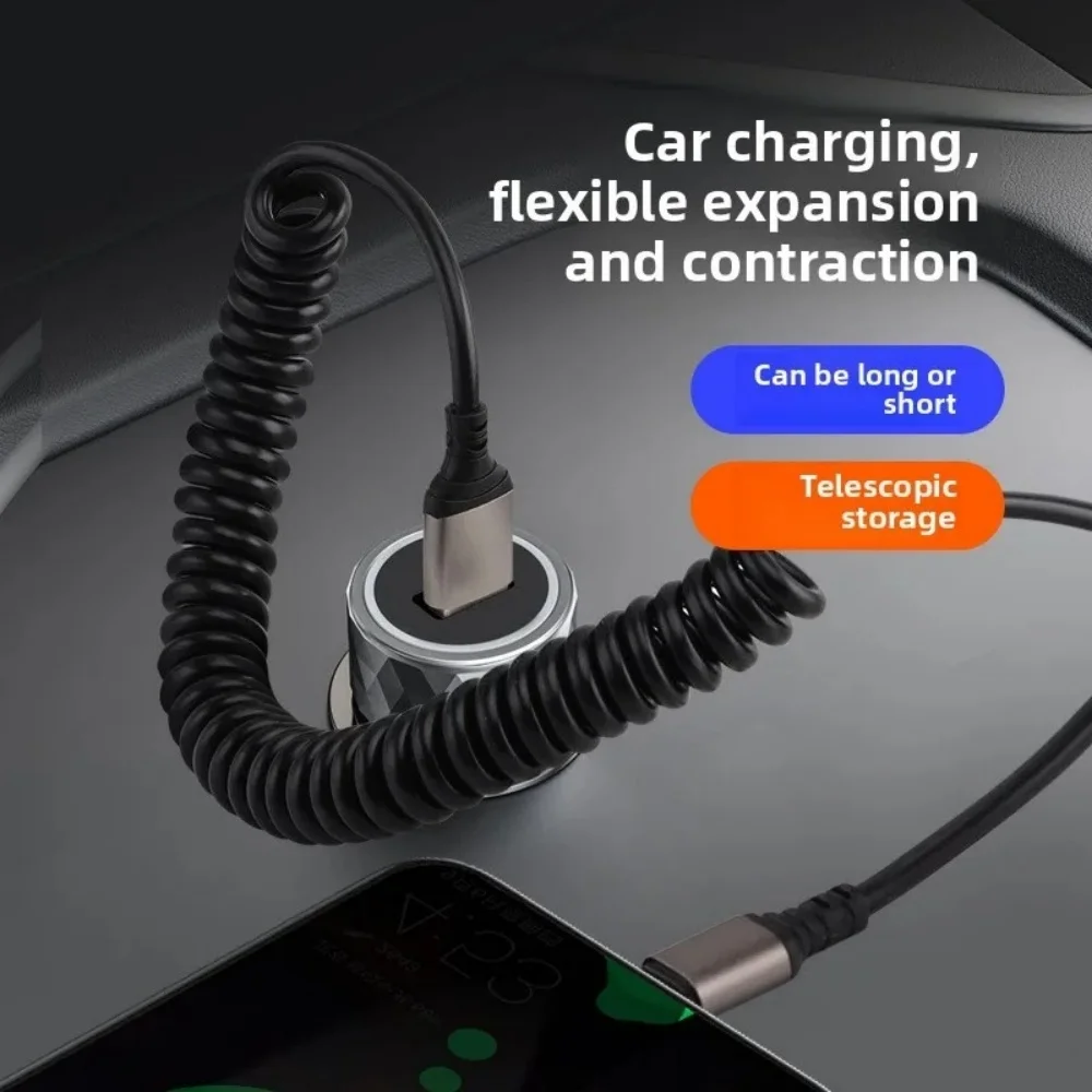 66W 6A USB Type C Cable Spring Telescopic Car Charger Data Cable PD Fast Charging for iPhone Xiaomi Samsung USB C to C Cable