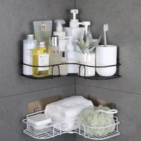 Bathroom Shelf Wall Mounted Corner Storage Shelves Shampoo Holder Cosmetic Rack Iron Shower Drain Basket Bathroom Organizer 2