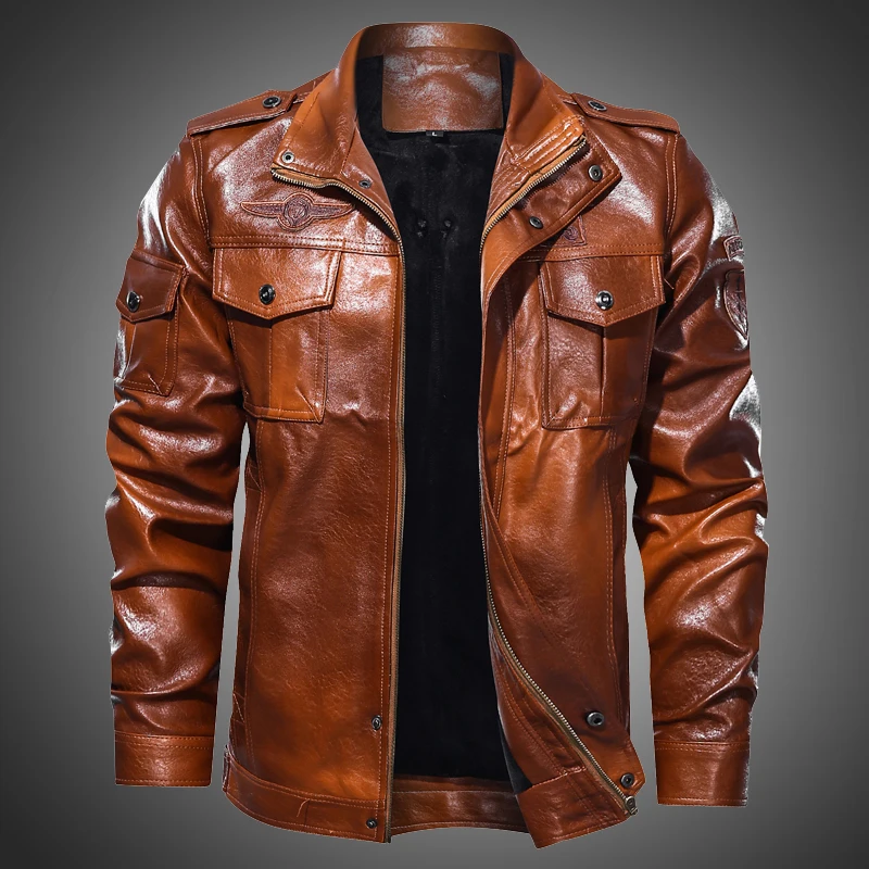 Fashion Men's Brown Leather Jacket Vintage Style Outwear Coat Men Autumn Winter Motorcycle