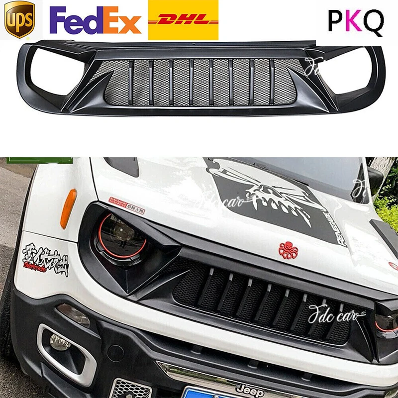 

Гриль в стиле злой птицы для 2015 2016-2022 Jeep Renegade обновление воздухозаборника Стайлинг ABS черный передний бампер центральный колпачок защита