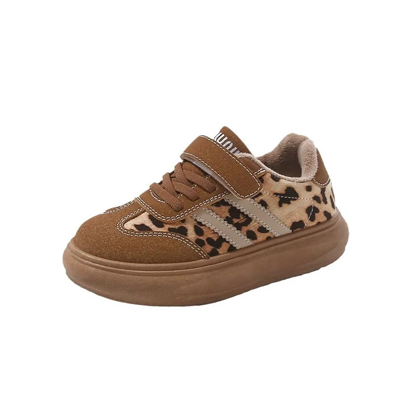 Children's Sneakers Size 26-36 Brown Leopard Boys Girls Board Shoes Beige Casual Soft Bottom Versatile Kids De Training Shoes 5