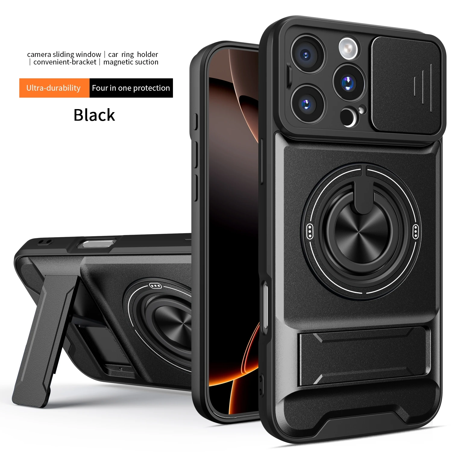 Luxury Armor Shockproof Phone Case with Magnetic Holder and Lens Protection