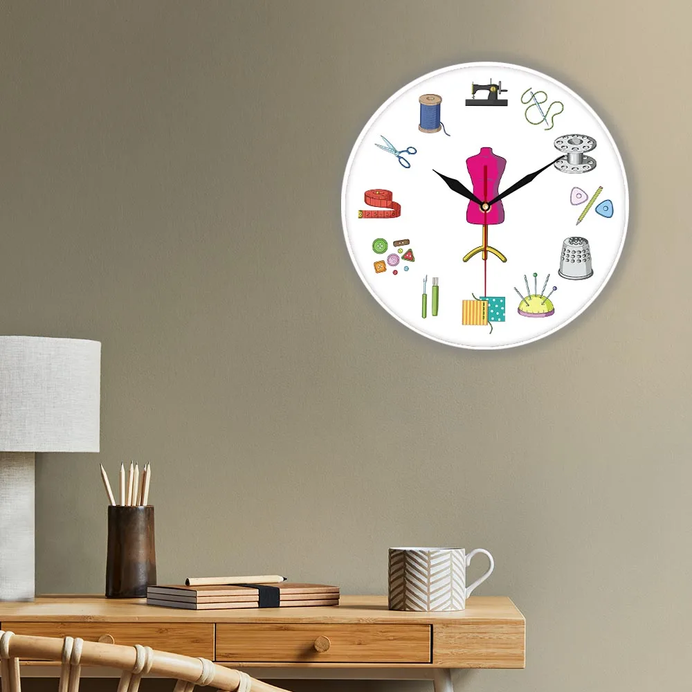 Tailor Shop Quilting and Sew Time Seamstress Modern Wall Clock Customize The Label Sewing Sign Wall Clock Personalize With Name