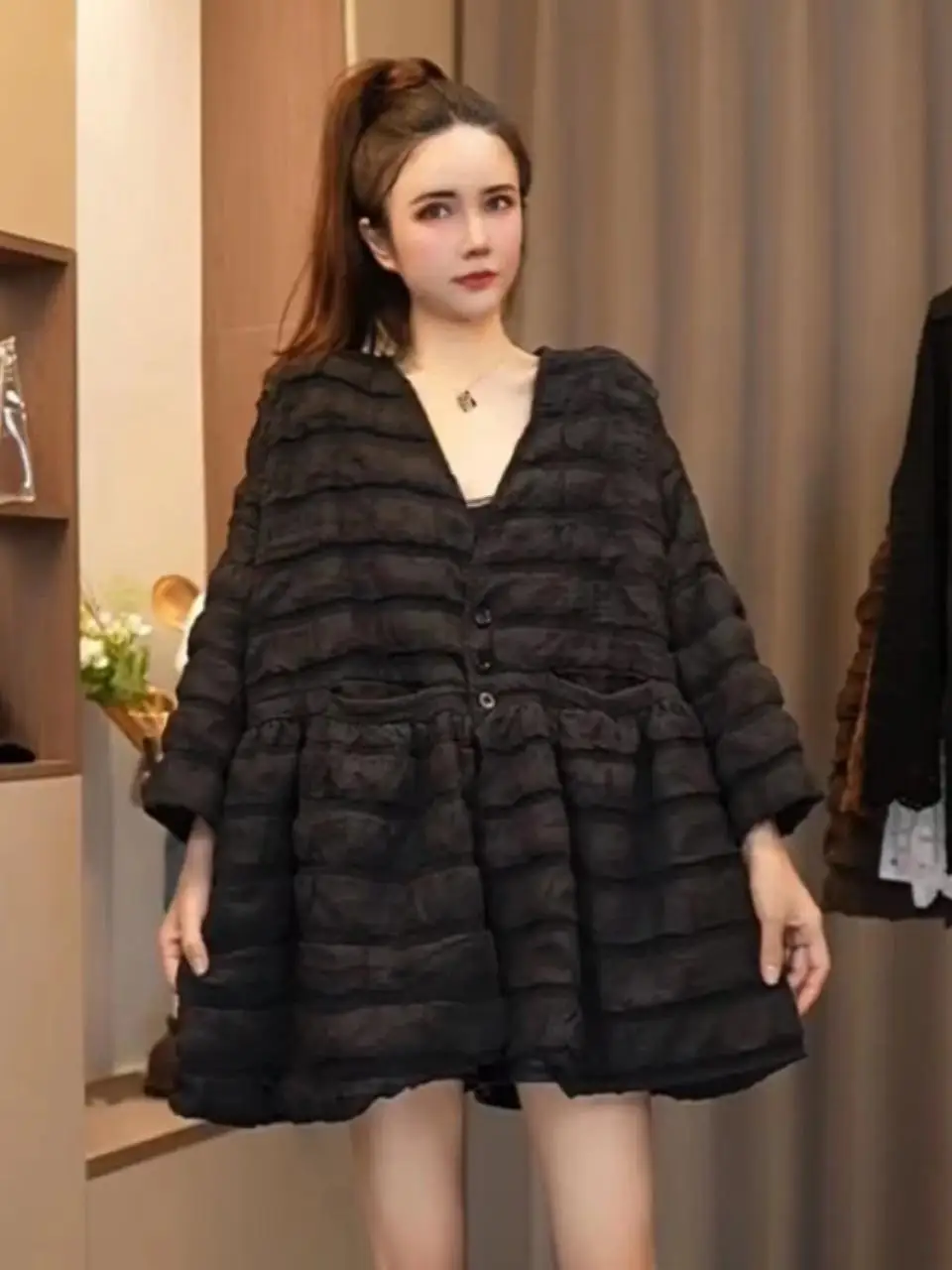 Fashion V-neck Pregnant Woman Ball Gown Coats Plus Size A-line Maternity Cotton Outwear Long Sleeve Loose Pregnancy Jackets