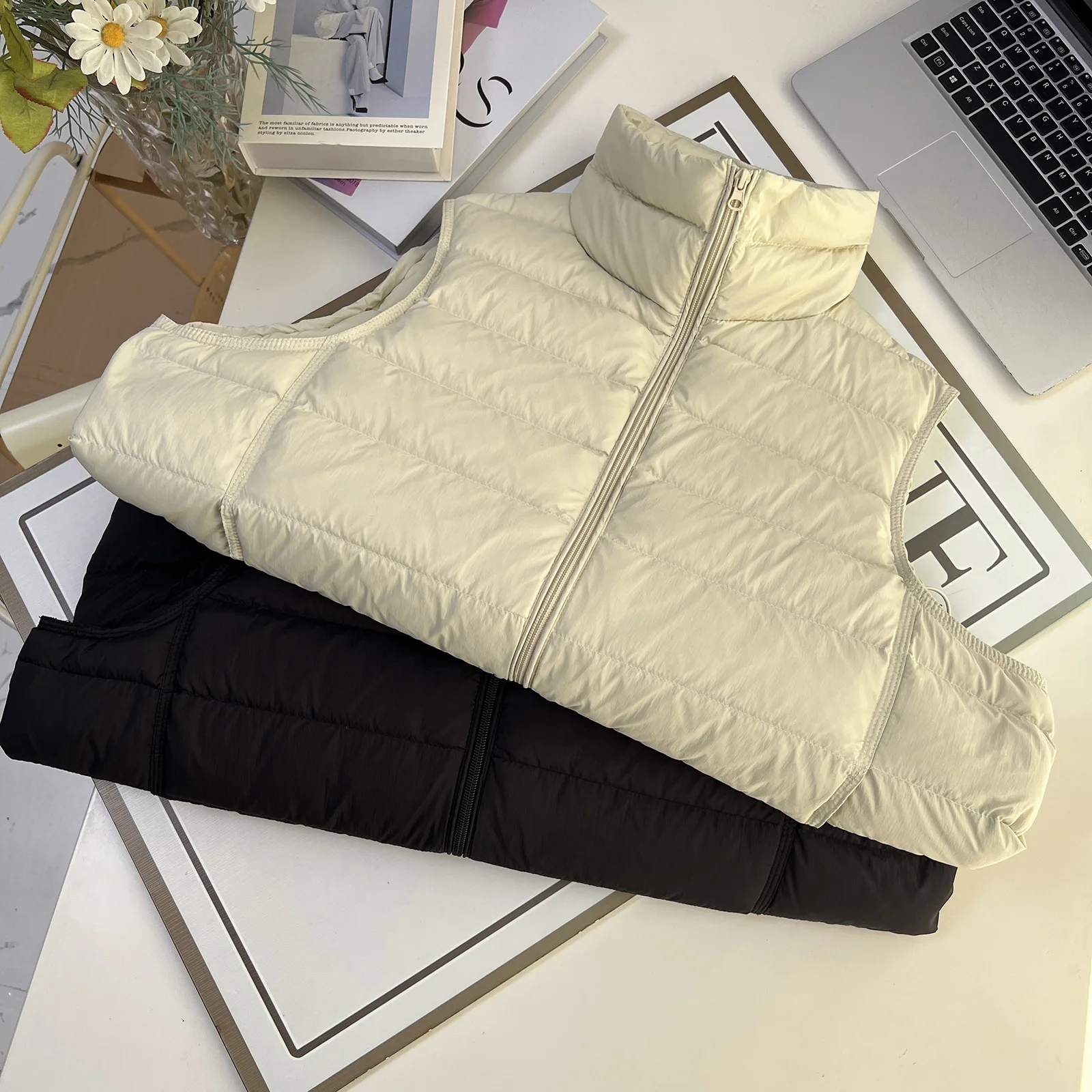 Fashion Plus Size Women's Down Vest 2025 Winter New Casual White Duck Down Warm Sleeveless Zipper Jacket With Inner 1774