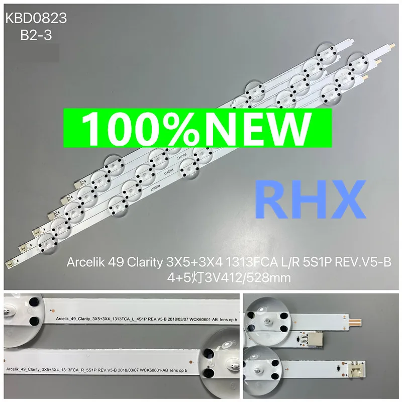 Arcelik_49_Clarity_3X5 + Nano 4 + 5LED 용 LED 백라이트 스트립, 3V 412mm 528mm