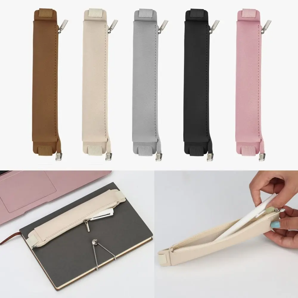 Pen Holder Vintage Pu Leather Pencil Case Book Notebook Rubber Band Pen Clip Portable Office Meeting Laptop Pen Holder