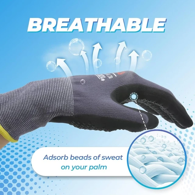 6PCS Work Gloves MicroFoam Nitrile Coated Endurance Seamless Knit Safety Work Gloves with Grip Dots for Gardening Yard Lawn Home 3