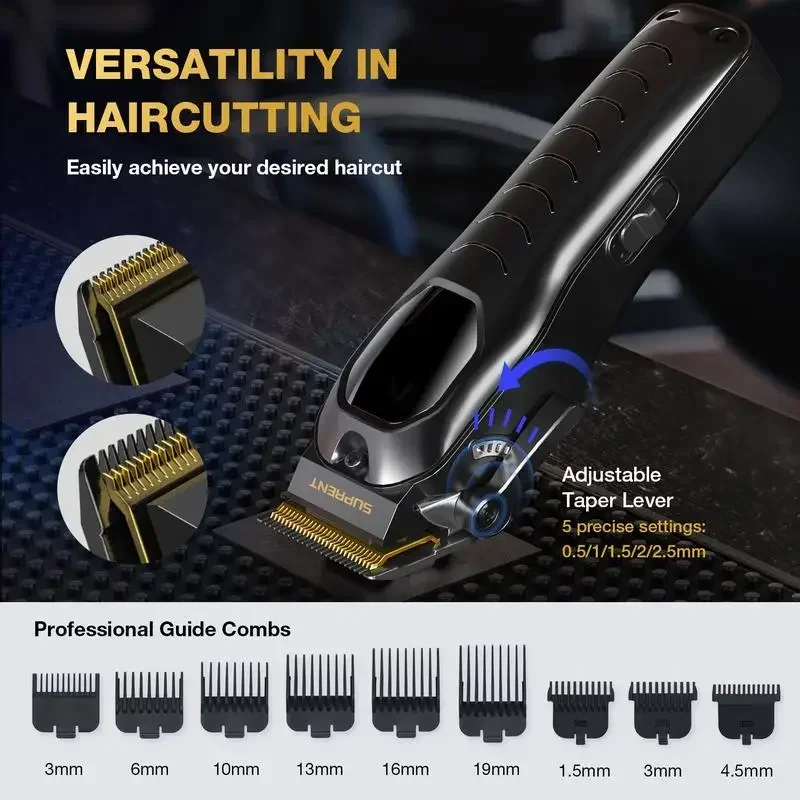 SUPRENT PRO The Black Scorpion- Professional Hair Clipper for Men-Rechargeable Heavy-Duty Motor Hair Cutting Kits with Display 3
