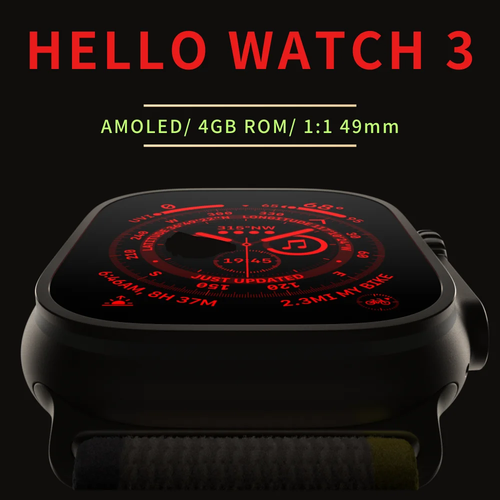 2023 Hello Watch 3 Ultra Cpu A16 Amoled Screen 4Gb Rom Compass Bluetooth  Call Heart Rate Monitor Iwo at Rs 3300/piece, Bluetooth Smart Watch in  Mumbai