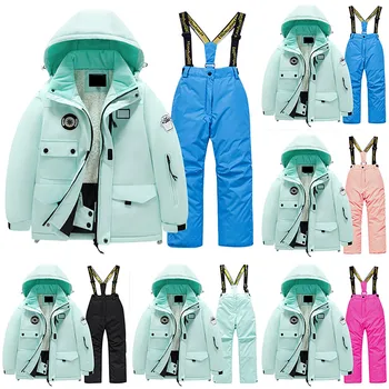 Children's Ski Suit Boy Girl Winter Plush Thick Cotton Down Clothes Parkas+Pants Set Snowboard Jacket Trousers Kids Snow Suits 5
