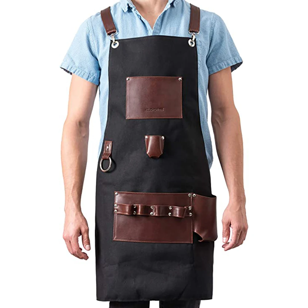 Kitchen For Pros Chef Apron High End Aprons For Men with Leather Must Have  for Grilling Tools Dad Grilling Gifts