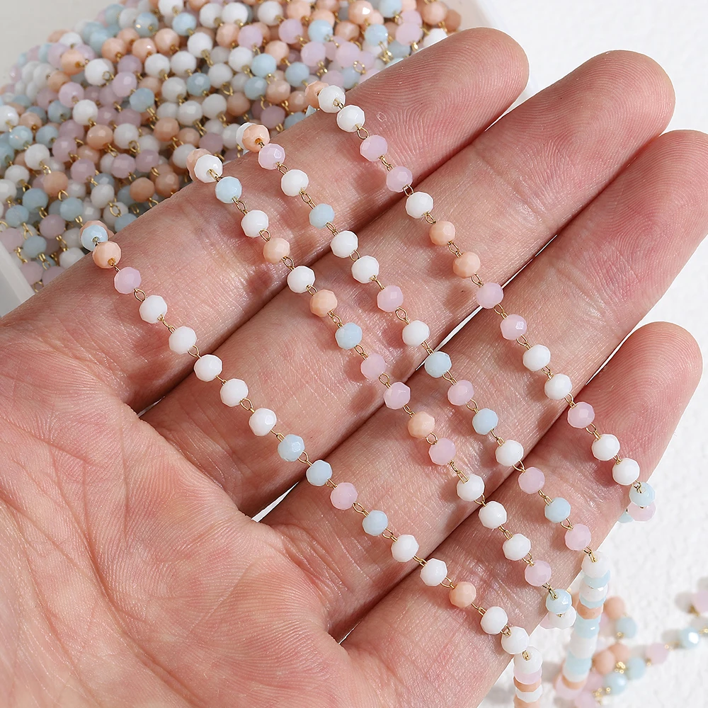 

1Meter Crystal Stone Bead Stainless Steel Chain Glass Beaded Chains for Necklace Bracelet Chain Jewelry Making DIY Accessories