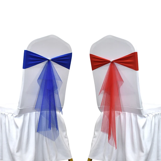 25pcs Elastic Yarn Silk Chair Sashes Bow Ties Wedding Decoration Stretch Organz Chair Bands for Banquet Party Event Chair Decor