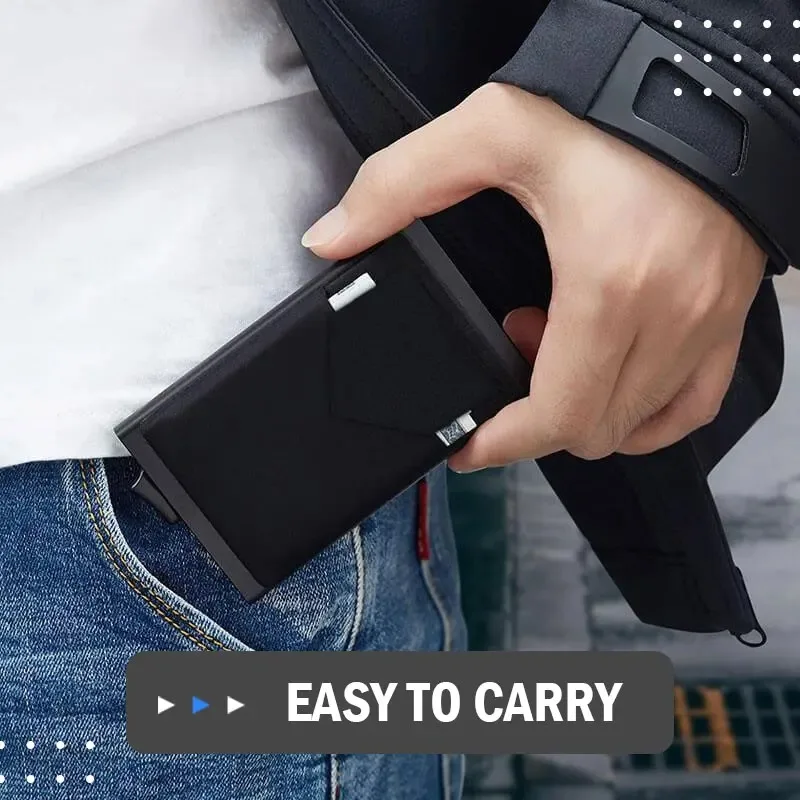Slim Aluminum Wallet With Elasticity Back Pouch ID Credit Card Holder Mini RFID Wallet Automatic Pop up Bank Card Case