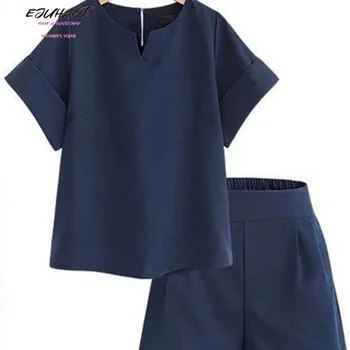 여성용 오버사이즈 반바지 재킷, 캐주얼 투피스 수트, 단색 하프 오픈 칼라 셔츠, 여성용 세트, 무료 배송, 여름 신상