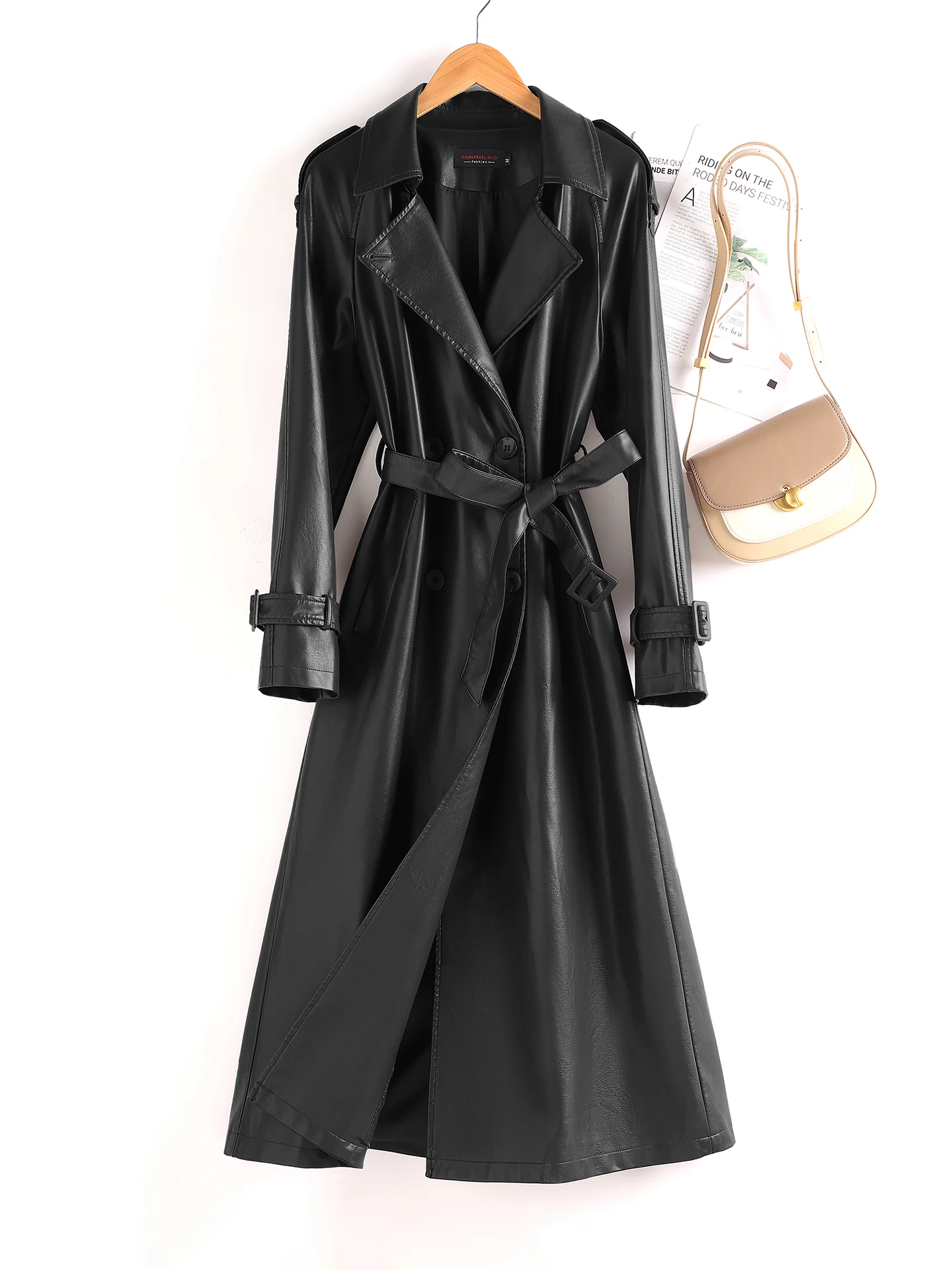 2025 New Women's Genuine Leather Coat Waist-Cinching Belted Stylish Long Sheepskin Haifeng Outerwear Commute Style Fashion