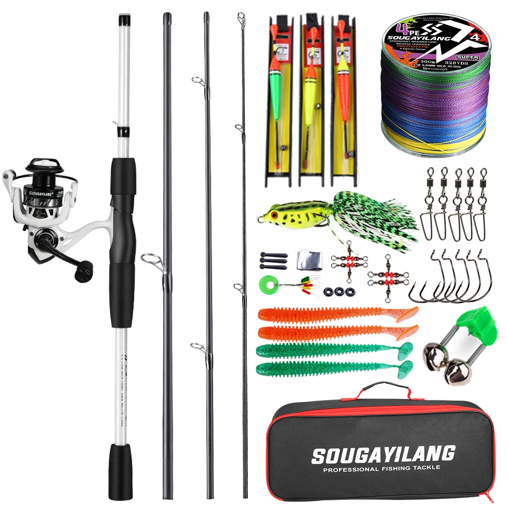 Description Picture 3 of itemSougayilang 1.98m Fishing Full Kits 4 Sections Spinning Fishing Rod and 5.2:1 Fishing Reel and Line Lure Hook Bag Tools Combo