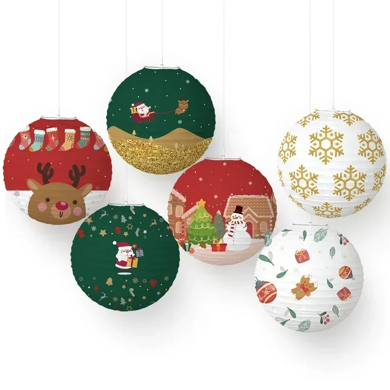 1 Pcs Christmas Tree Hanging Lantern Paper Ball Festival Decoration Accessories Santa Xmas Fashion Gift Crafts Xmas Party Decor
