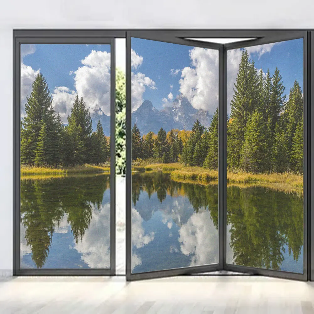 

Glue-Free Detachable Privacy Glass Window Frosted Sticker Lakes Scenery Pattern Glass Door Film PVC Anti UV Glass Window Flim