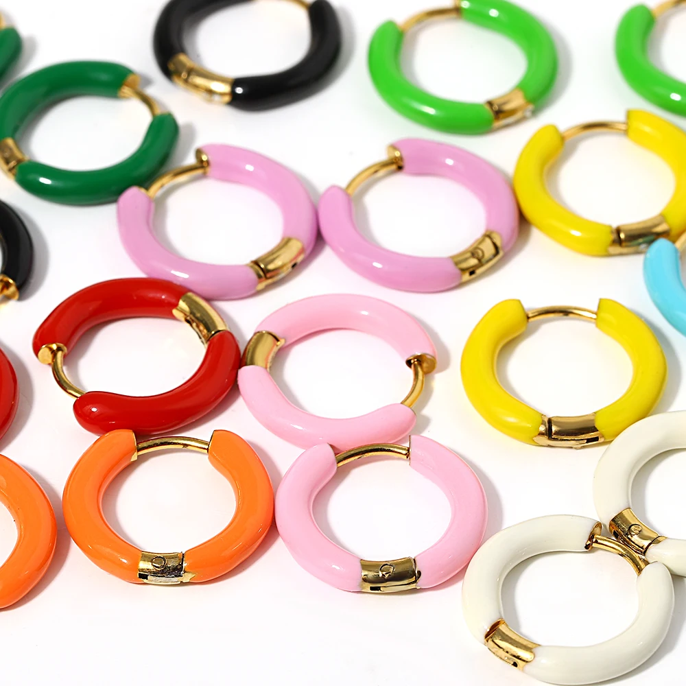 Orecchini Huggie Colorati 30 Mm – Cerchio Rotondo In Acciaio Inox Smaltato, Placcato Oro, Ipoallergenici