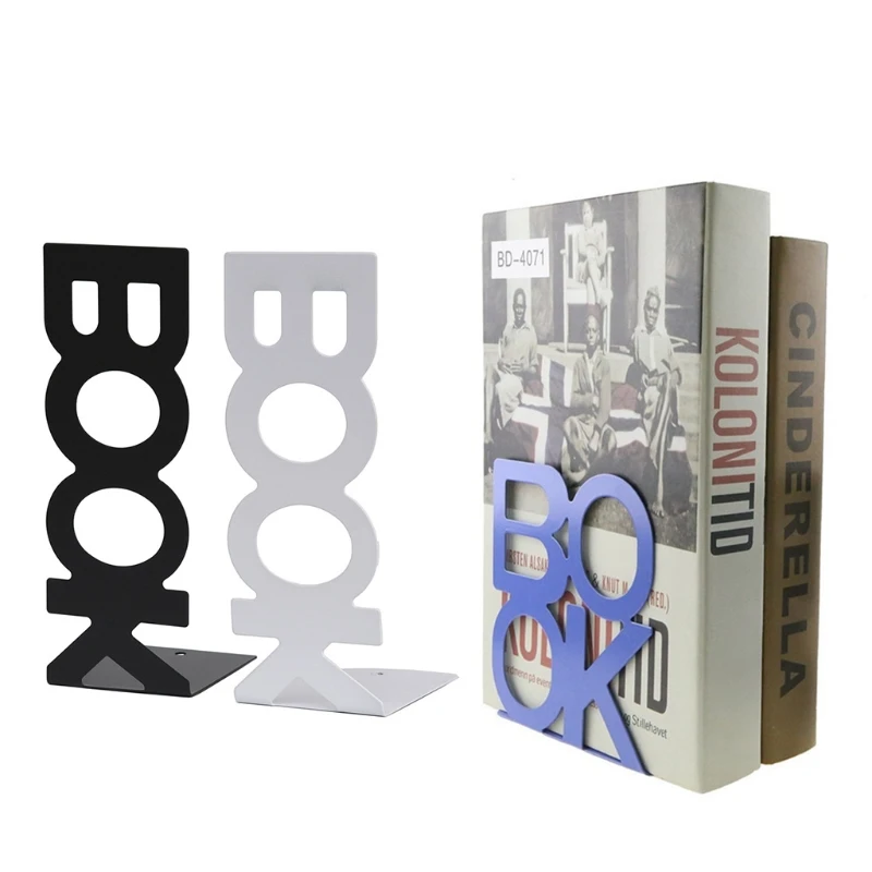 Ceative Hollow-out BOOK Letters Bookend Set of 2 Metal Book Stand Magazine Book Holder for Home Office book holder,book stand
