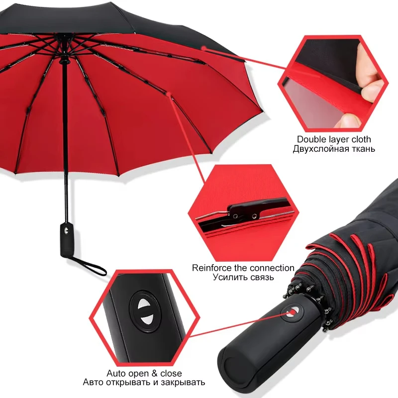 Reinforced 10-Bone Umbrella Men's Business Strong Durable Wind-resistant Umbrella Anti-UV Sunscreen Women Sunny Protect