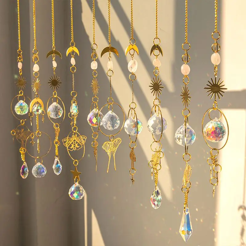 Colorful Crystal Suncatcher Butterfly Rainbow Wind Chime Pendant Wind Chimes Home Garden Decor Crystal Bell Chain for Window