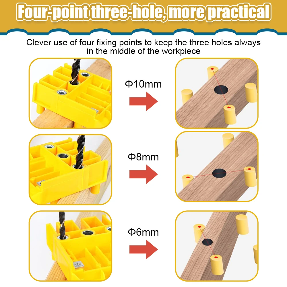 Quick Wood Doweling Jig ABS Plastic Handheld Pocket Hole Jig System 6/8/10mm Drill Bit Hole Puncher For Carpentry Dowel Joints