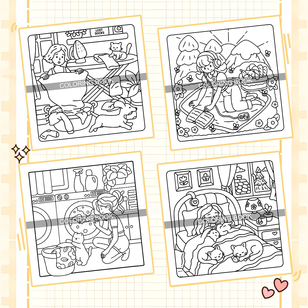  COZY TIMES Malbuch für Erwachsene, niedliche, gemütliche Alltagsmuster, Stressabbau, Freizeit, Kunst, Zeichenbuch, ideales Festivalgeschenk – Detail 5